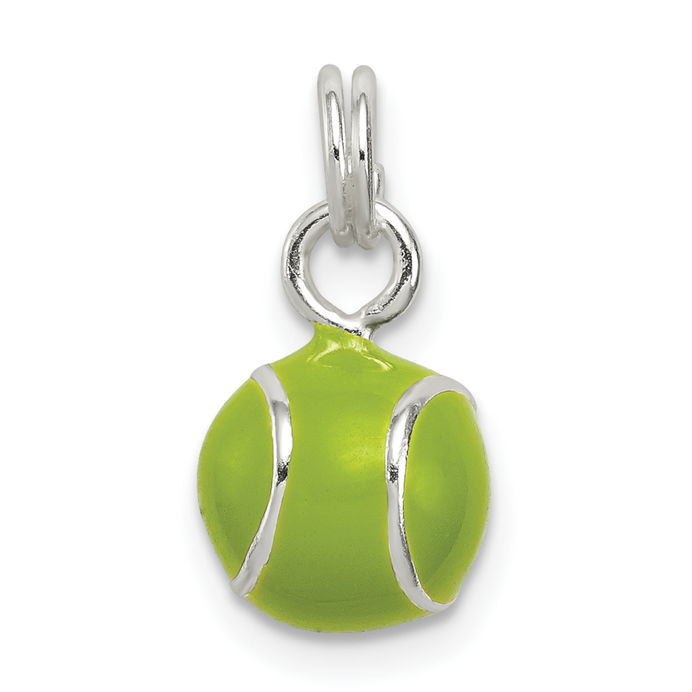Million Charms 925 Sterling Silver Green Enameled Tennis Ball Charm Pendant